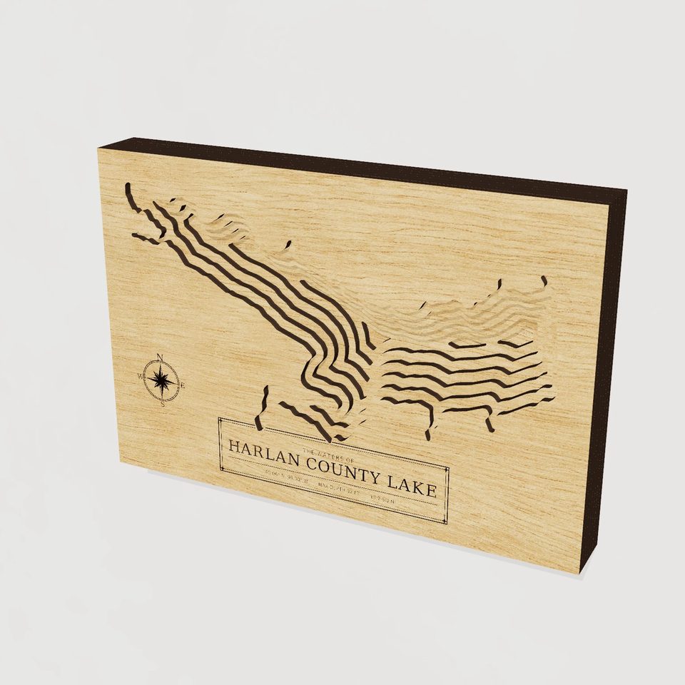 Harlan County Lake 3D wood map, hero view
