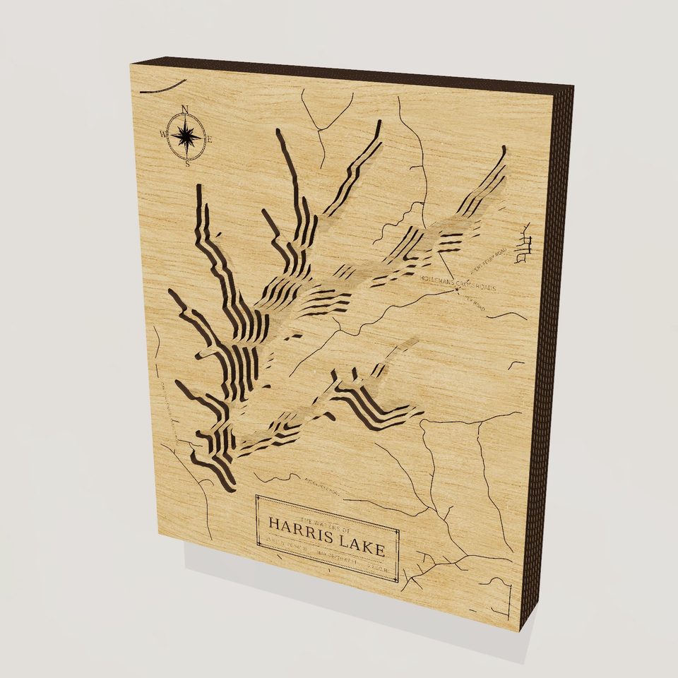 Harris Lake 3D wood map, hero view