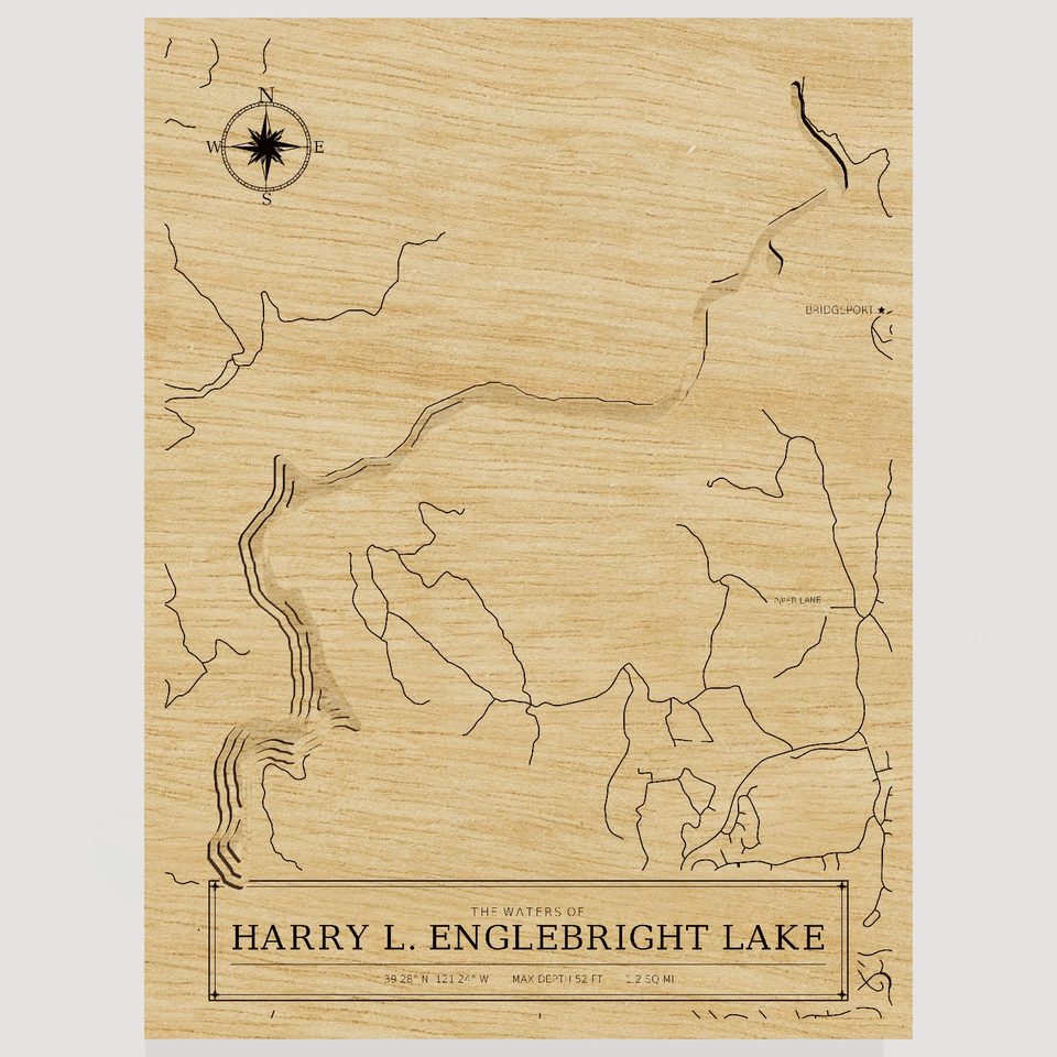 Harry L. Englebright Lake 3D wood map, front view