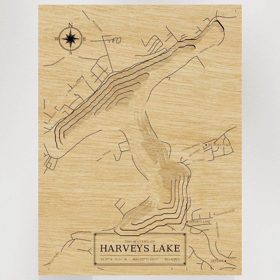Harveys Lake 3D wood map, front view