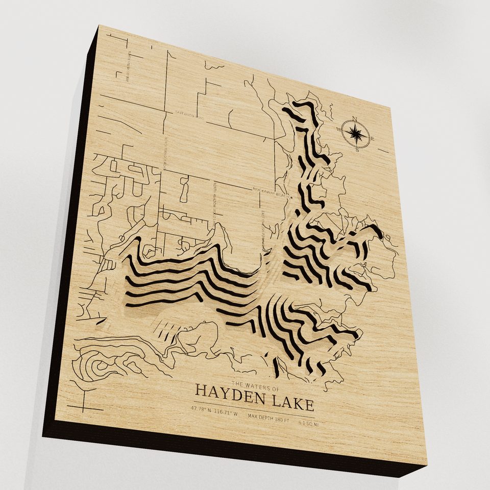 Hayden Lake 3D wood map, angle low view