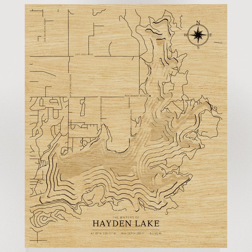 Hayden Lake 3D wood map, front view