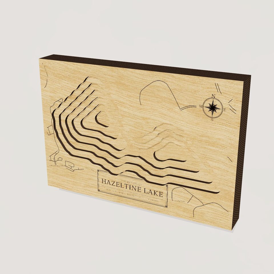 Hazeltine Lake 3D wood map, hero view