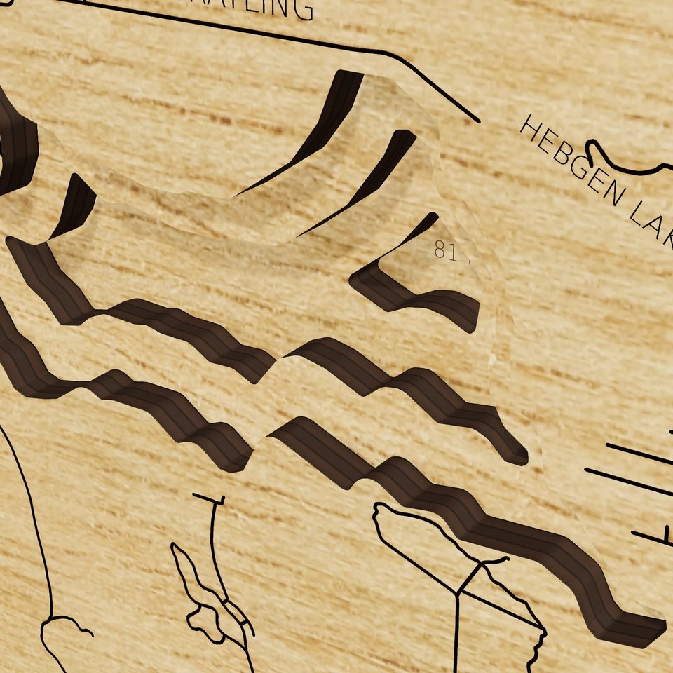 Hebgen Lake 3D wood map, detail view