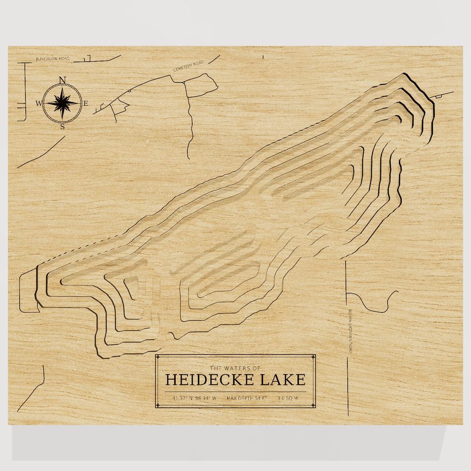 Heidecke Lake 3D wood map, front view