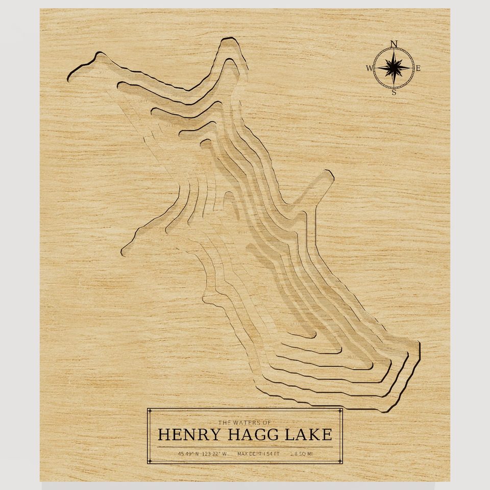 Henry Hagg Lake 3D wood map, front view
