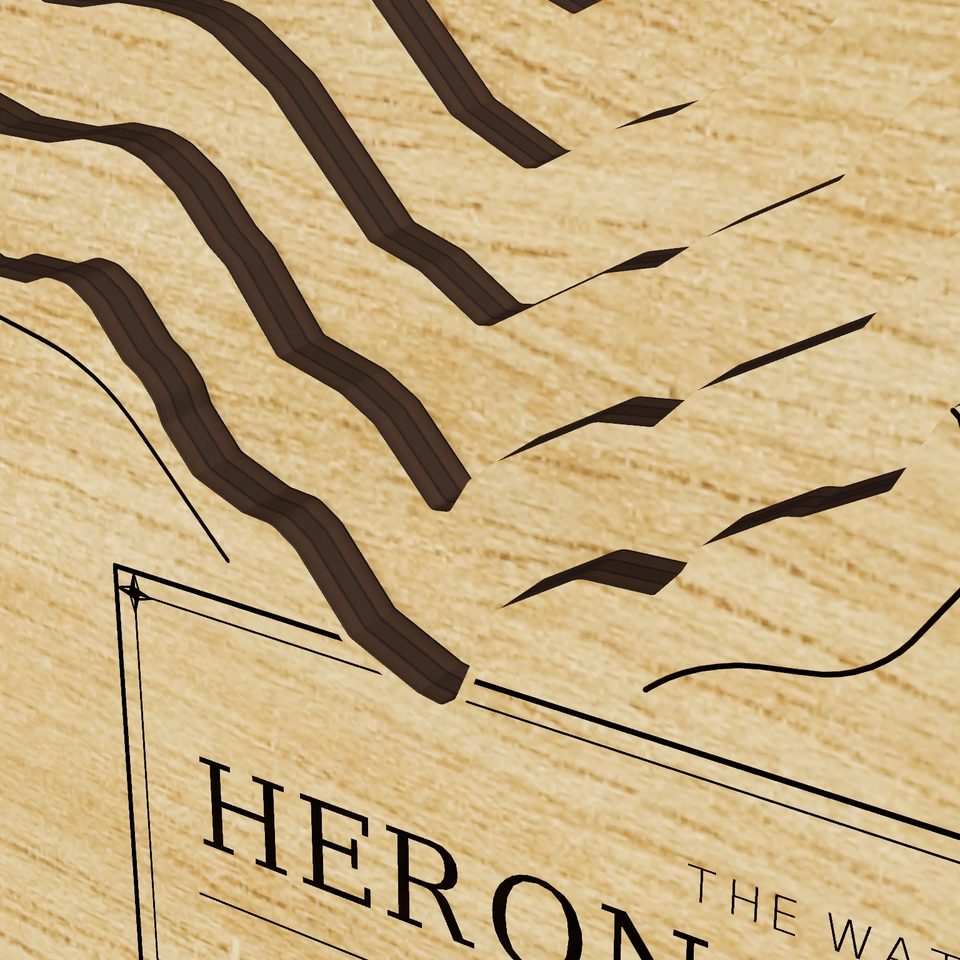 Heron Reservoir 3D wood map, detail view
