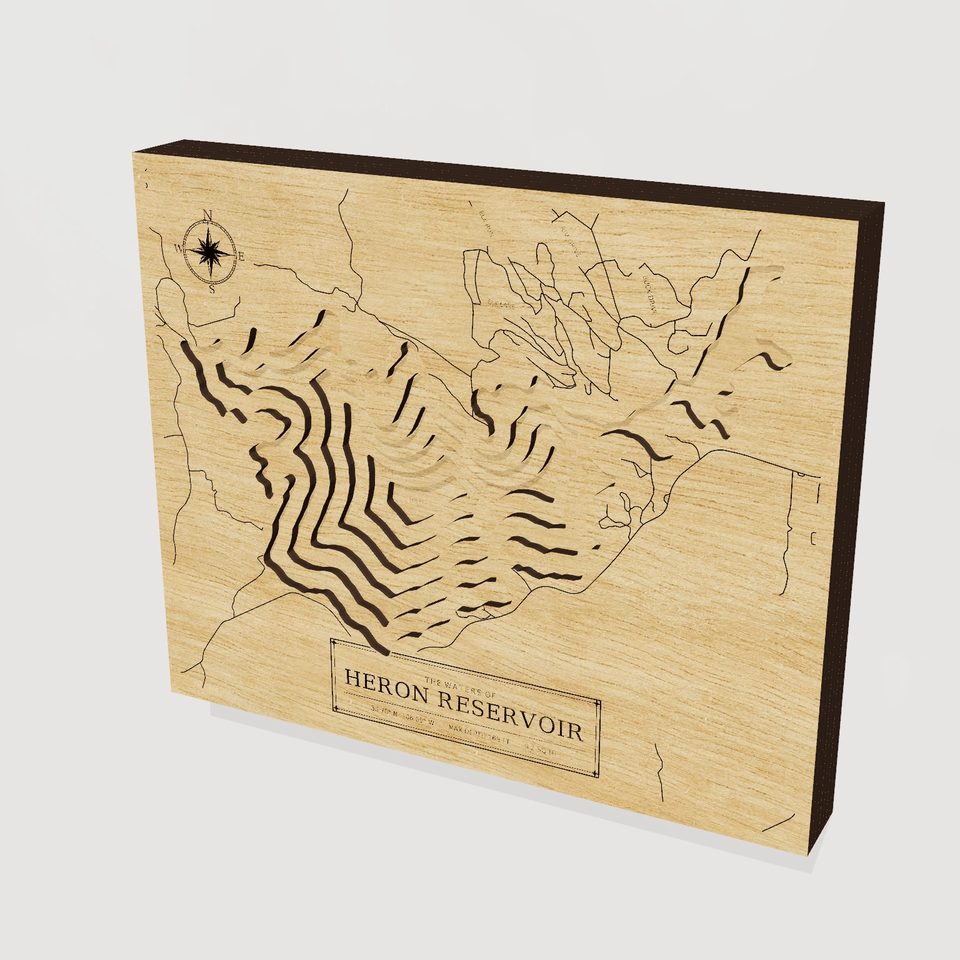 Heron Reservoir 3D wood map, hero view