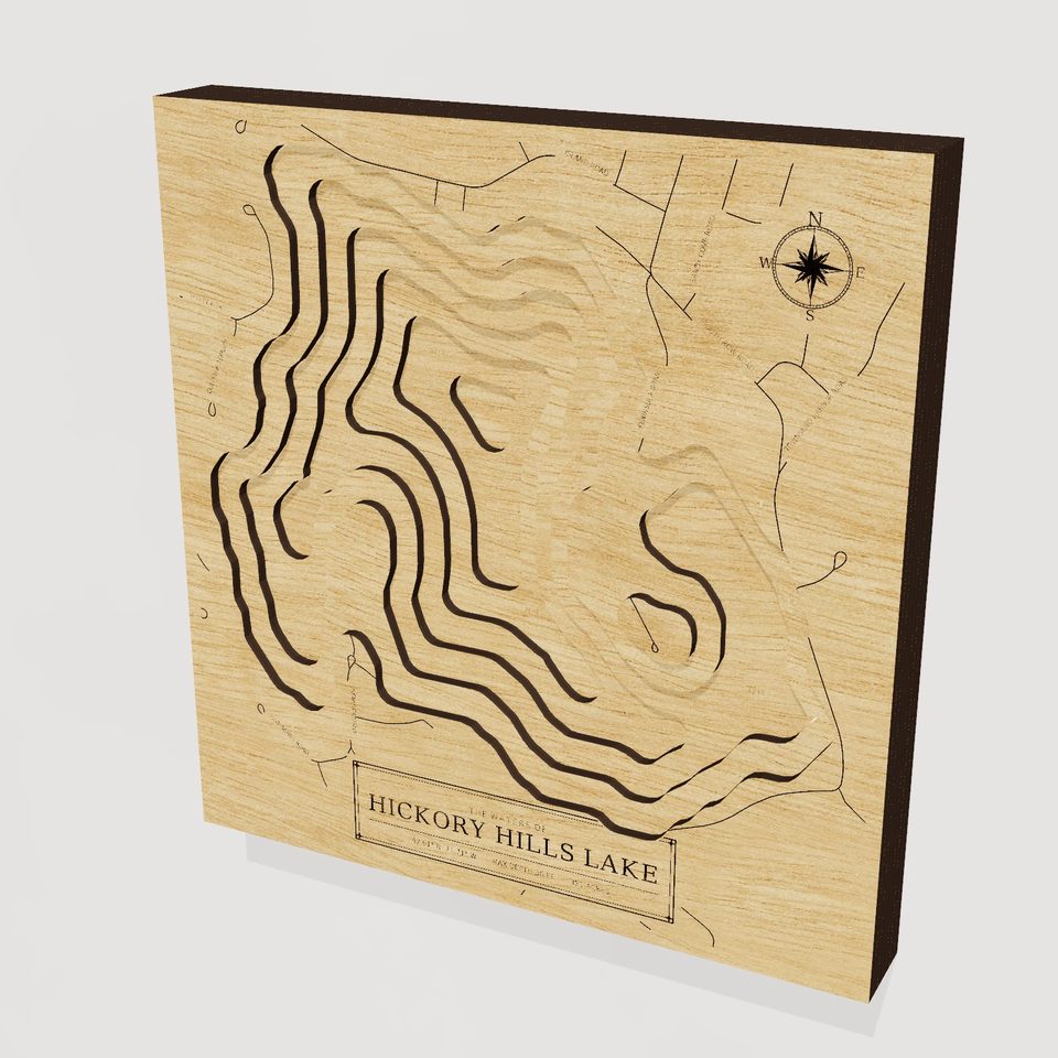 Hickory Hills Lake 3D wood map, hero view