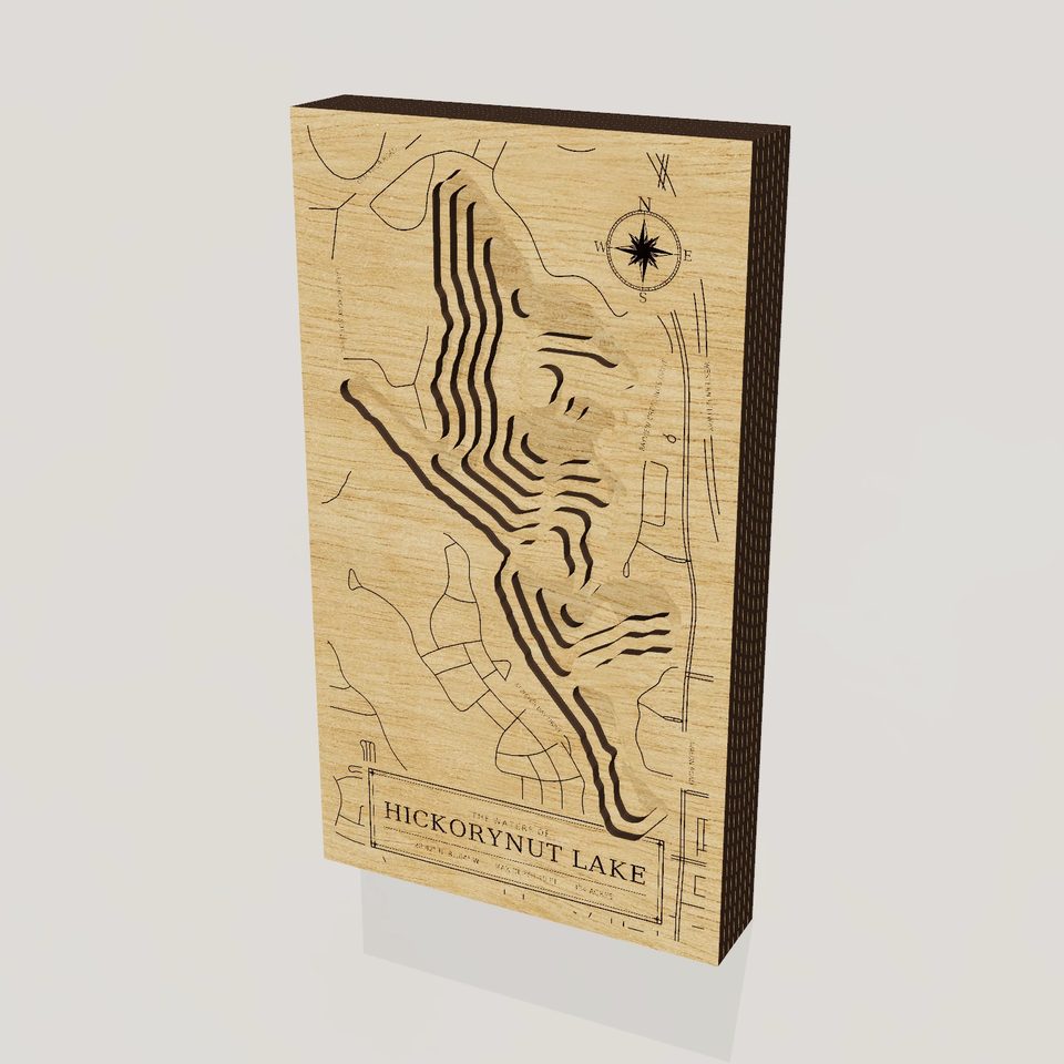 Hickorynut Lake 3D wood map, hero view