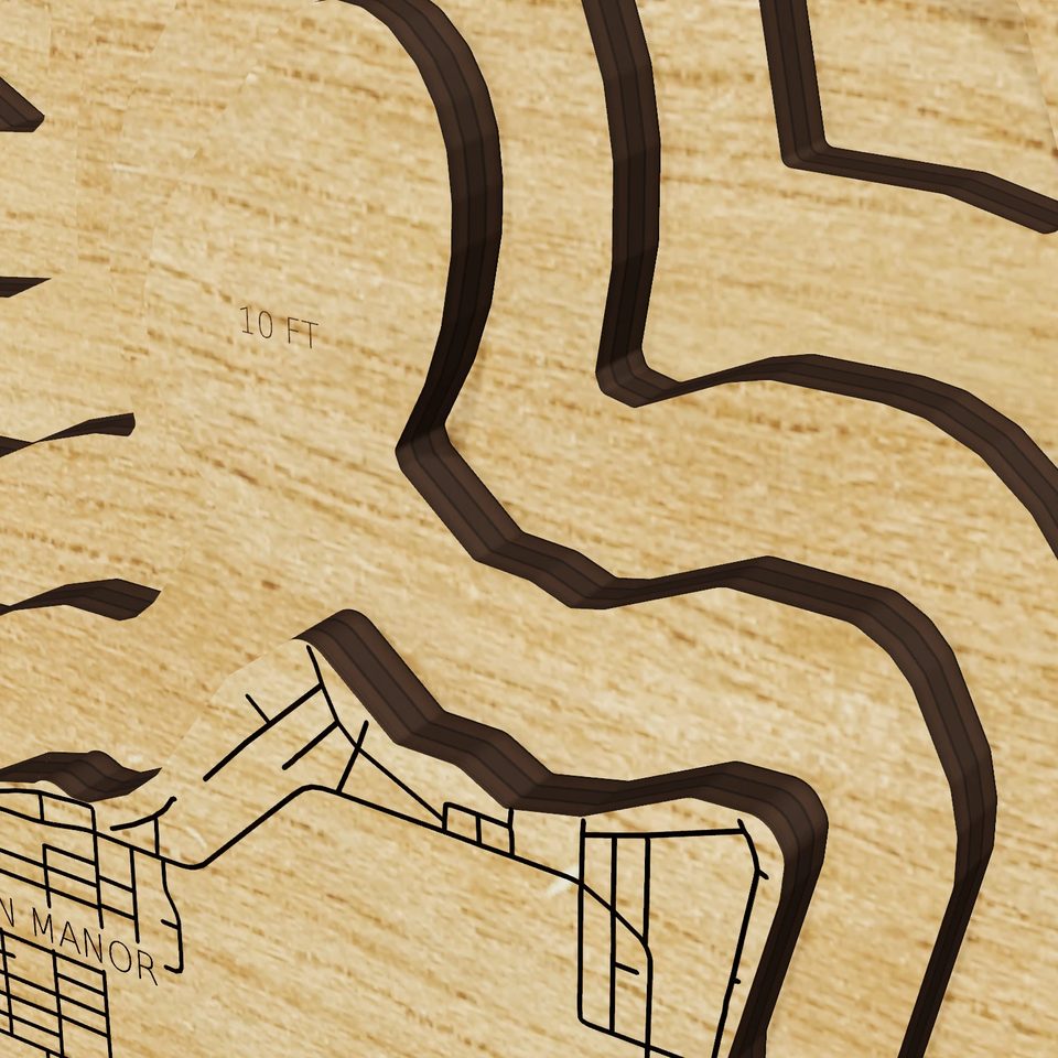 Higgins Lake 3D wood map, detail view