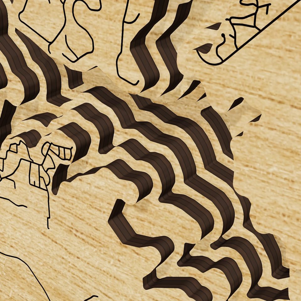 High Rock Lake 3D wood map, detail view