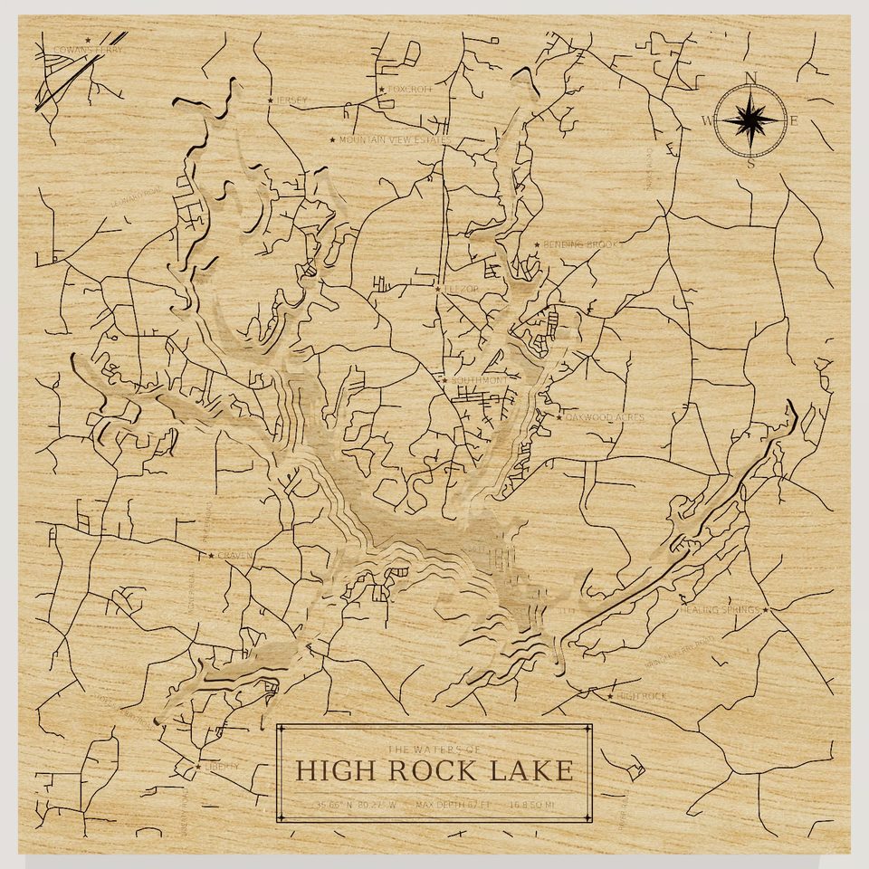 High Rock Lake 3D wood map, front view