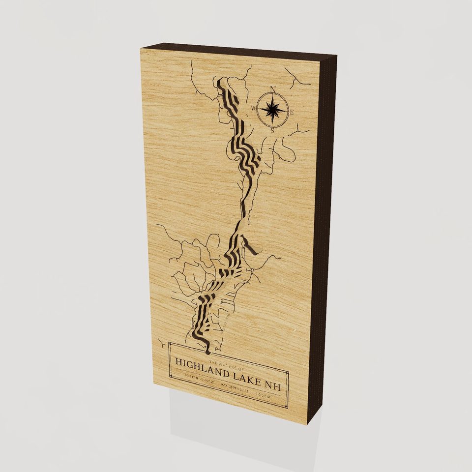 Highland Lake 3D wood map, hero view