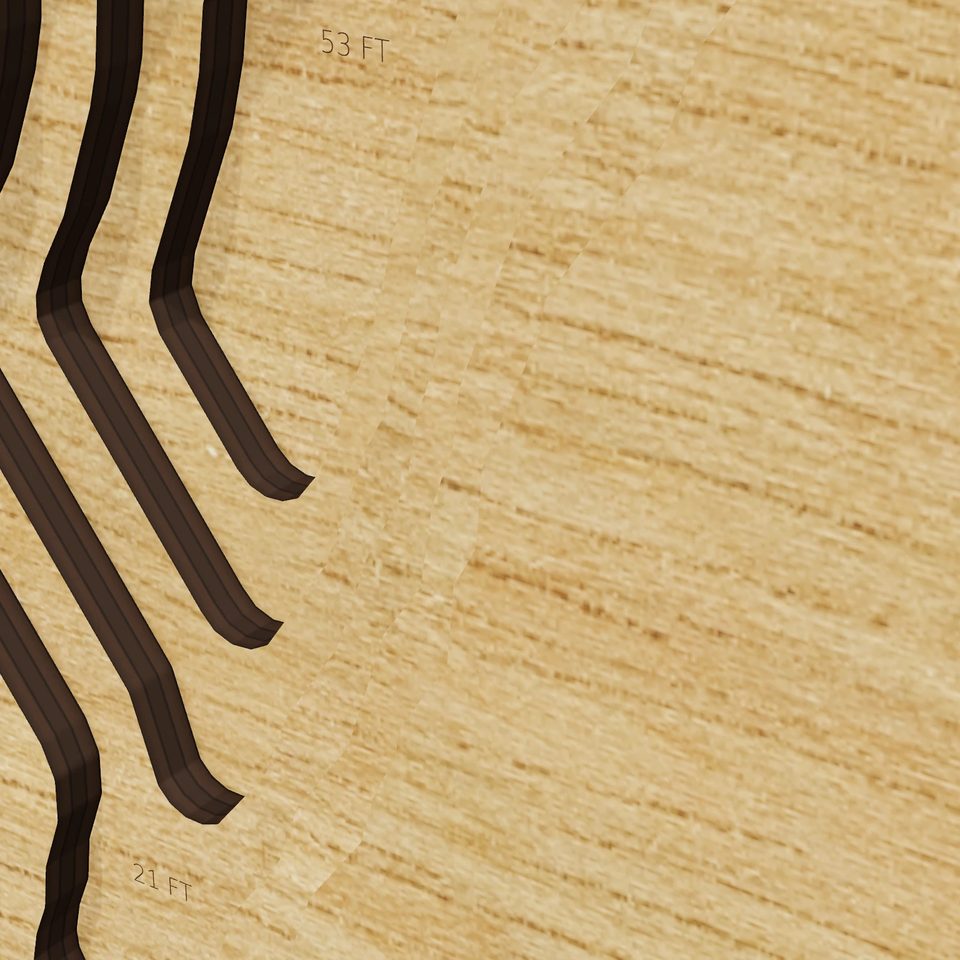 Highland Lake 3D wood map, detail view