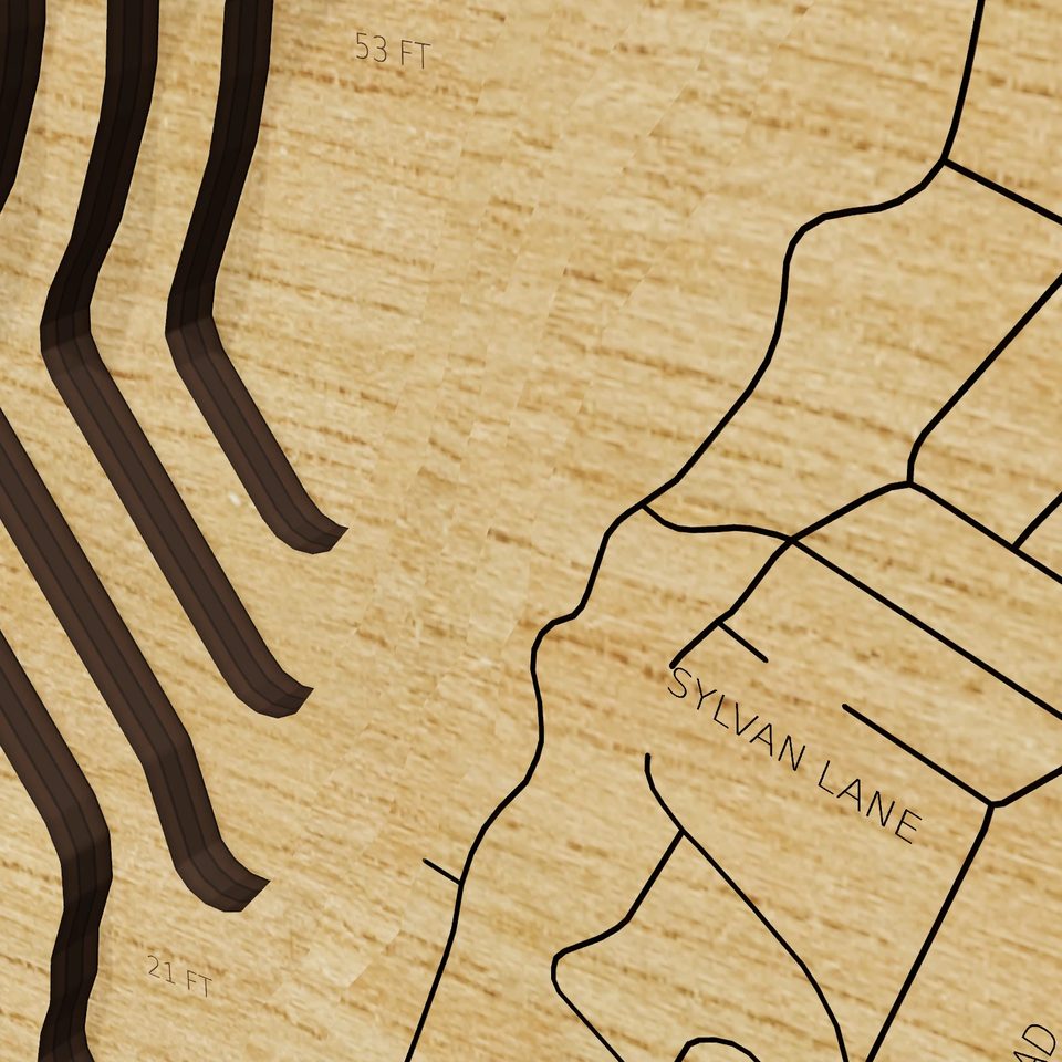 Highland Lake 3D wood map, detail view