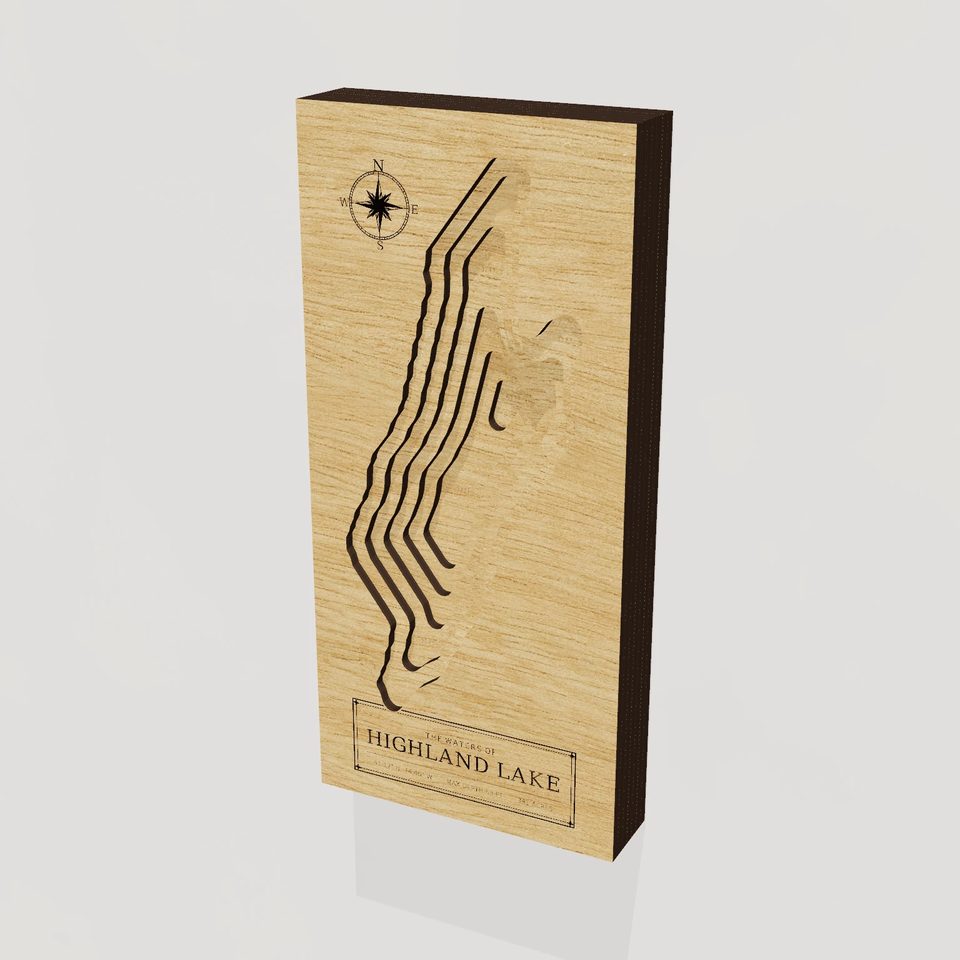 Highland Lake 3D wood map, hero view