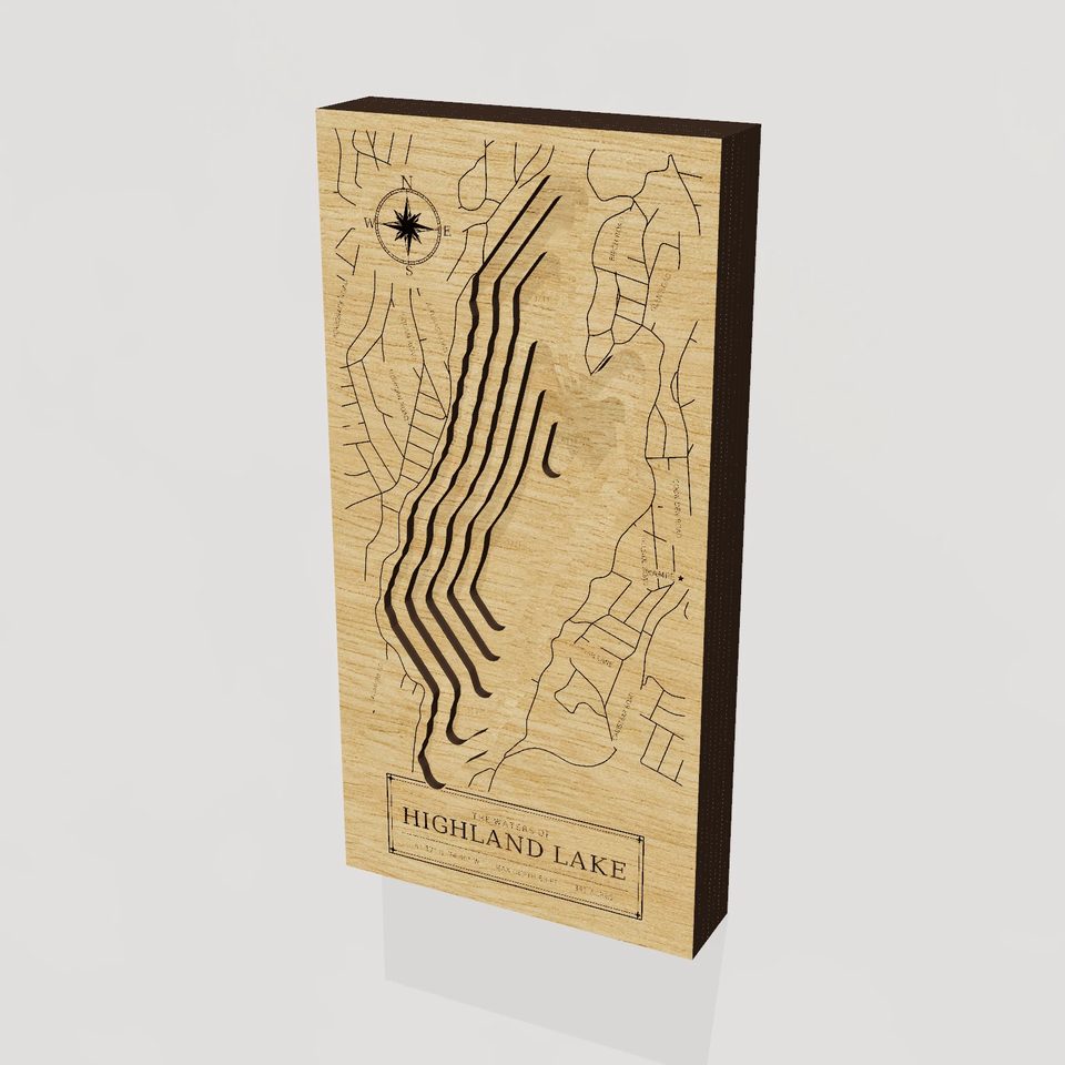Highland Lake 3D wood map, hero view