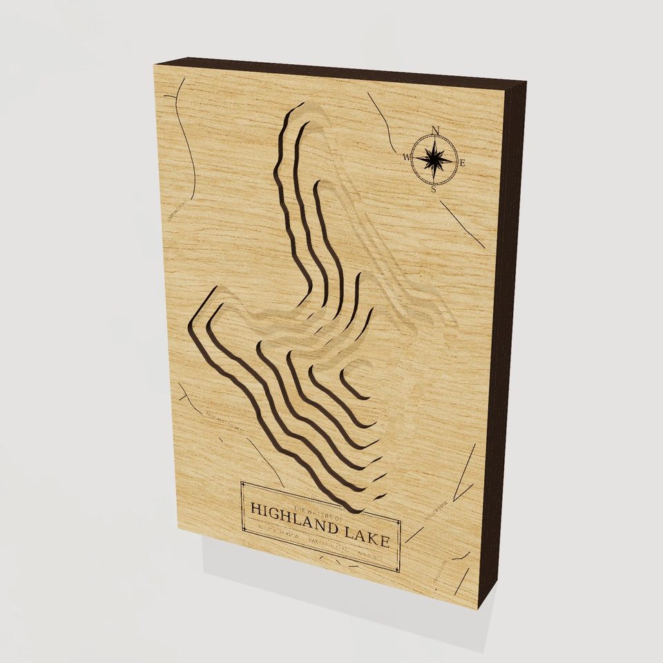 Highland Lake 3D wood map, hero view