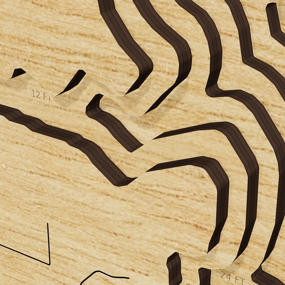 Hillsdale Lake 3D wood map, detail view