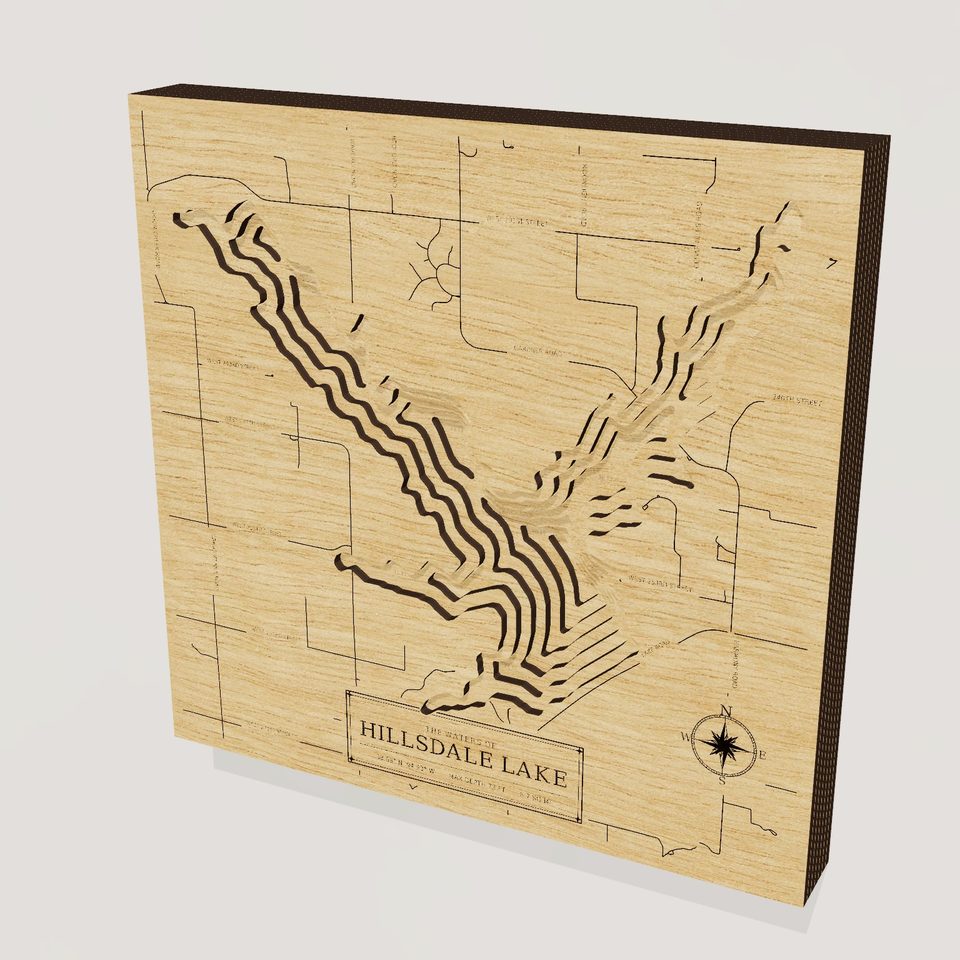 Hillsdale Lake 3D wood map, hero view