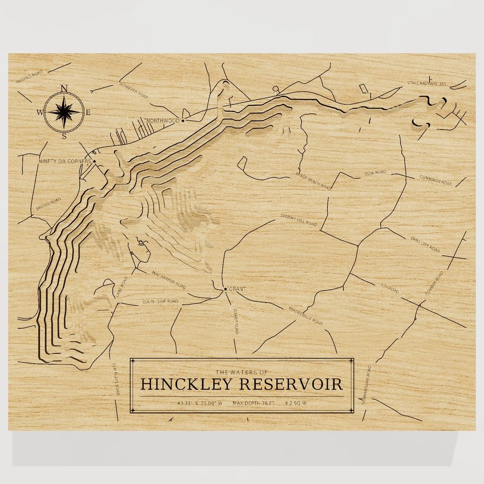 Hinckley Reservoir 3D wood map, front view