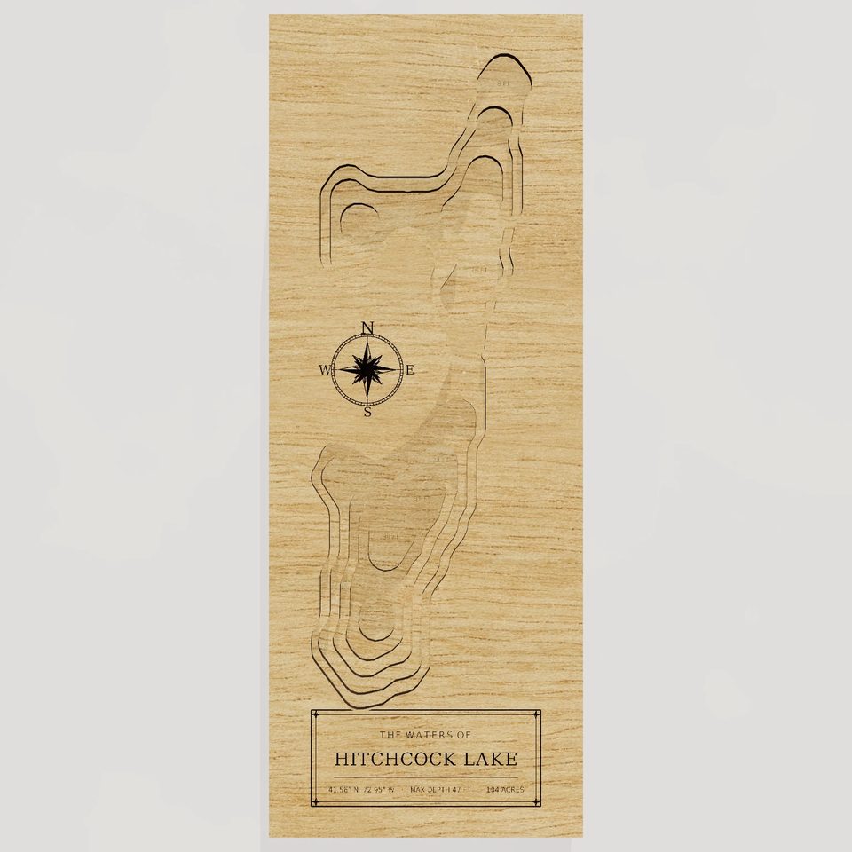 Hitchcock Lake 3D wood map, front view