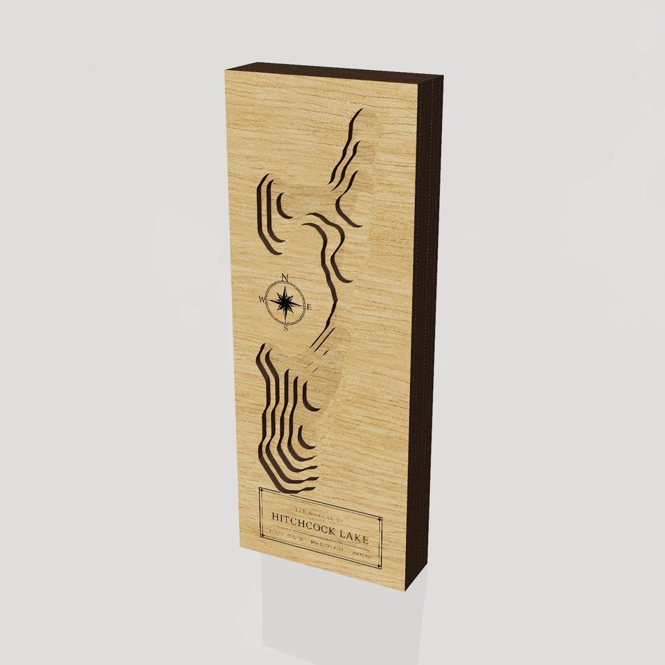 Hitchcock Lake 3D wood map, hero view