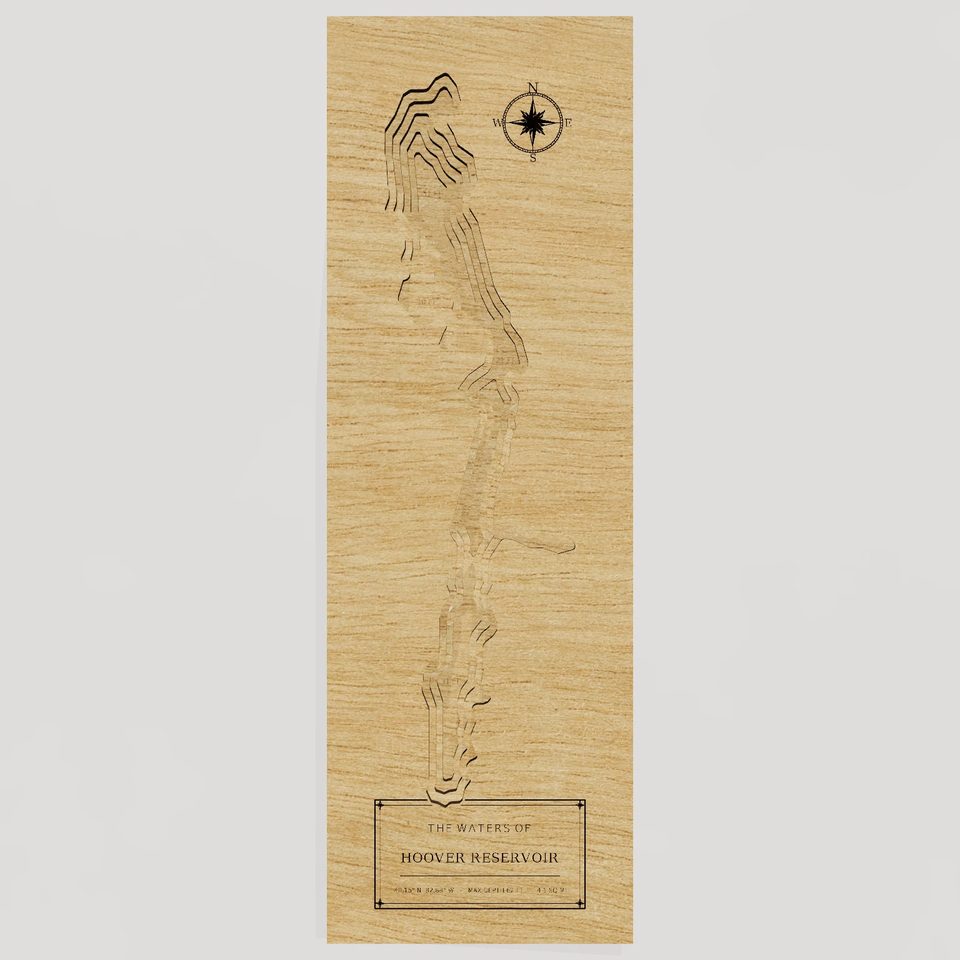 Hoover Reservoir 3D wood map, front view