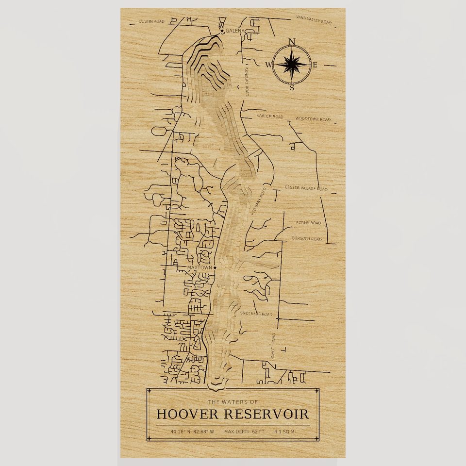 Hoover Reservoir 3D wood map, front view