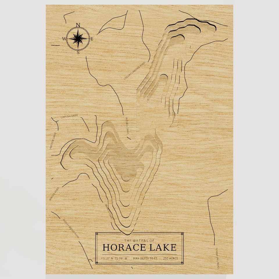 Horace Lake 3D wood map, front view
