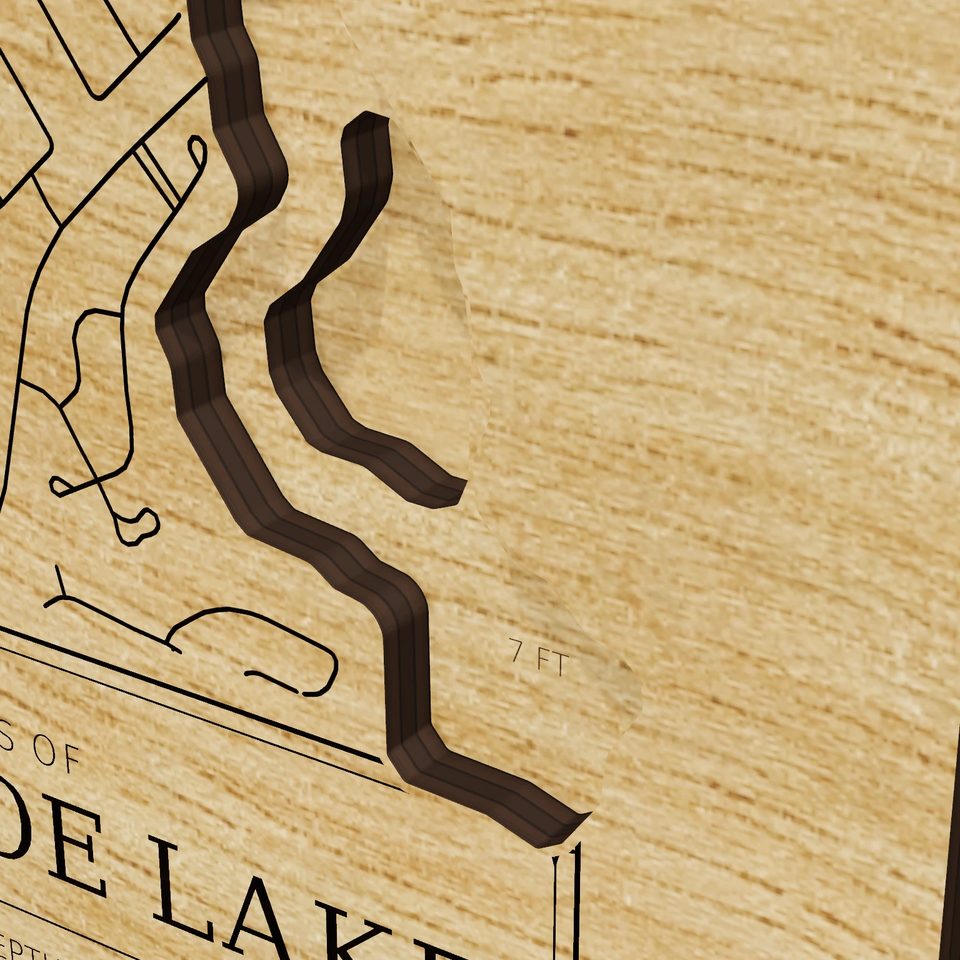 Horseshoe Lake 3D wood map, detail view