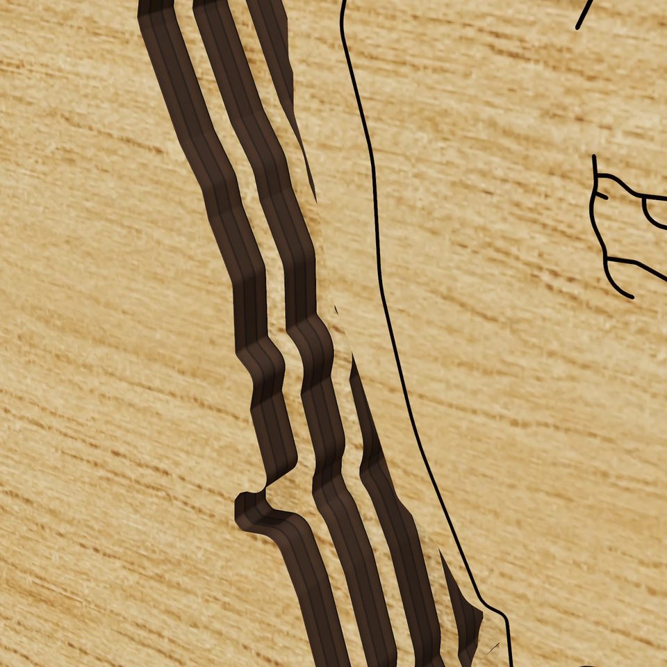 Horsetooth Reservoir 3D wood map, detail view