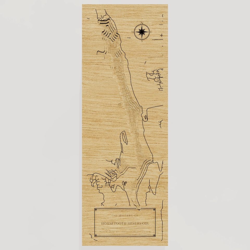 Horsetooth Reservoir 3D wood map, front view