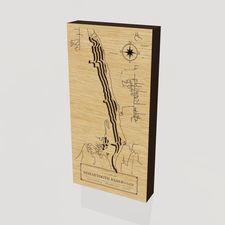 Horsetooth Reservoir 3D wood map, hero view