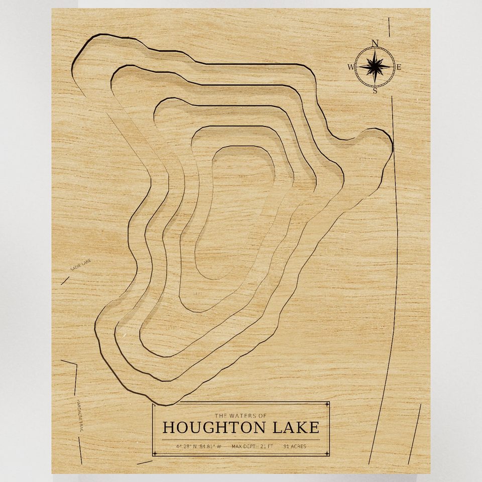 Houghton Lake 3D wood map, front view