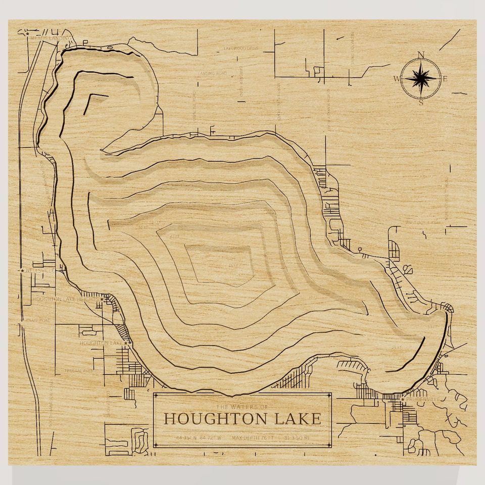 Houghton Lake 3D wood map, front view