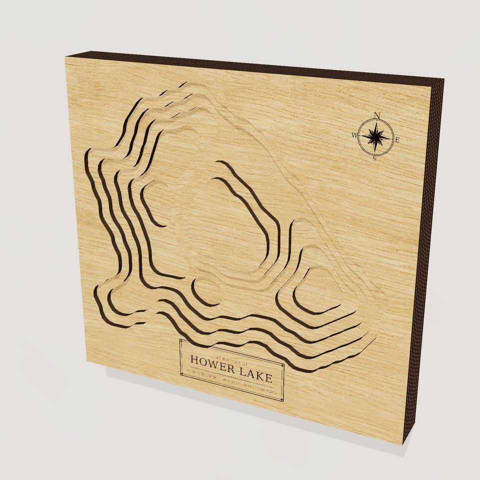 Hower Lake 3D wood map, hero view