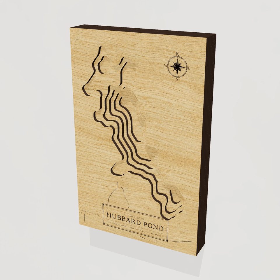 Hubbard Pond 3D wood map, hero view