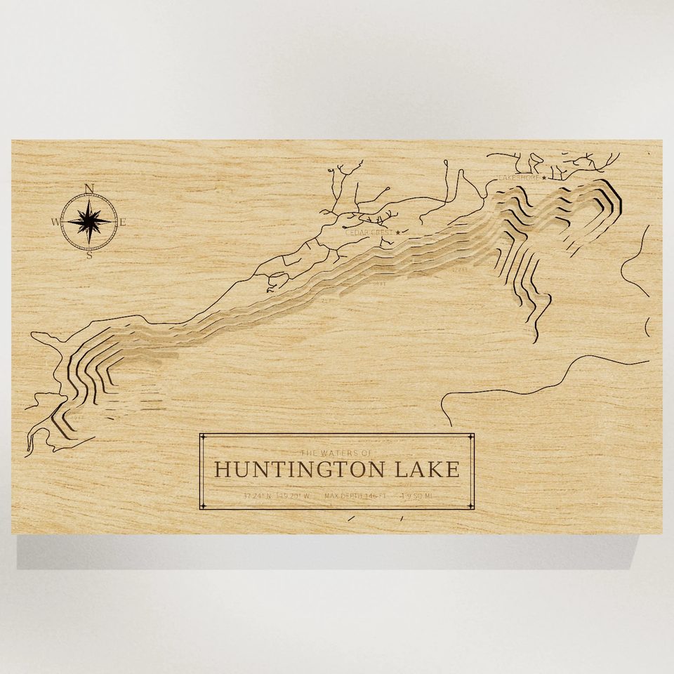Huntington Lake 3D wood map, front view
