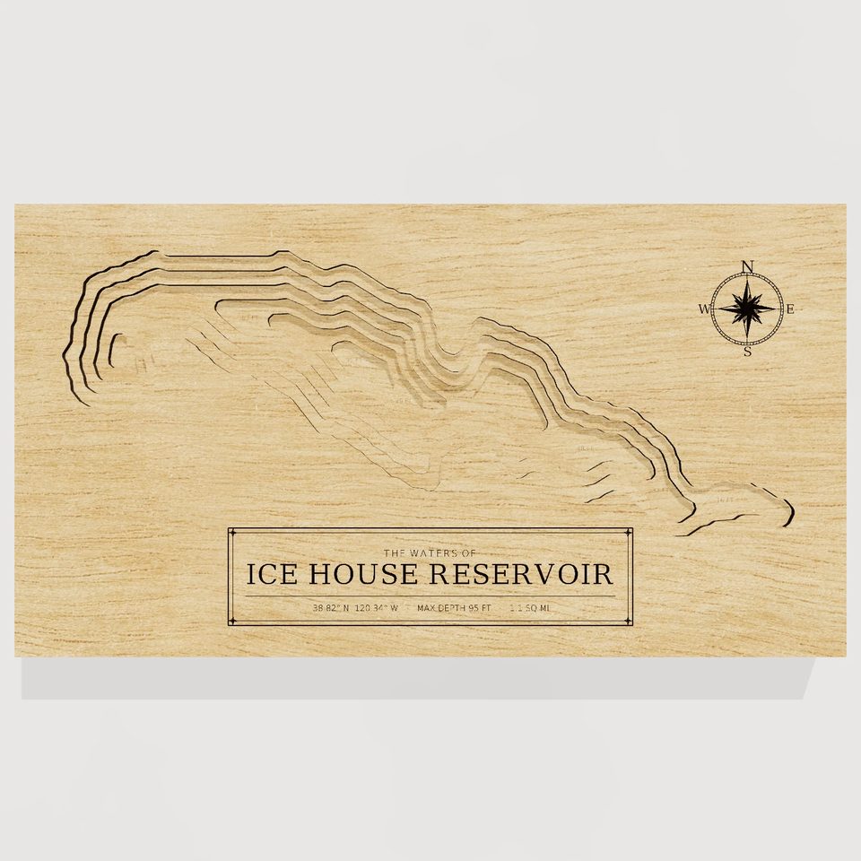 Ice House Reservoir 3D wood map, front view