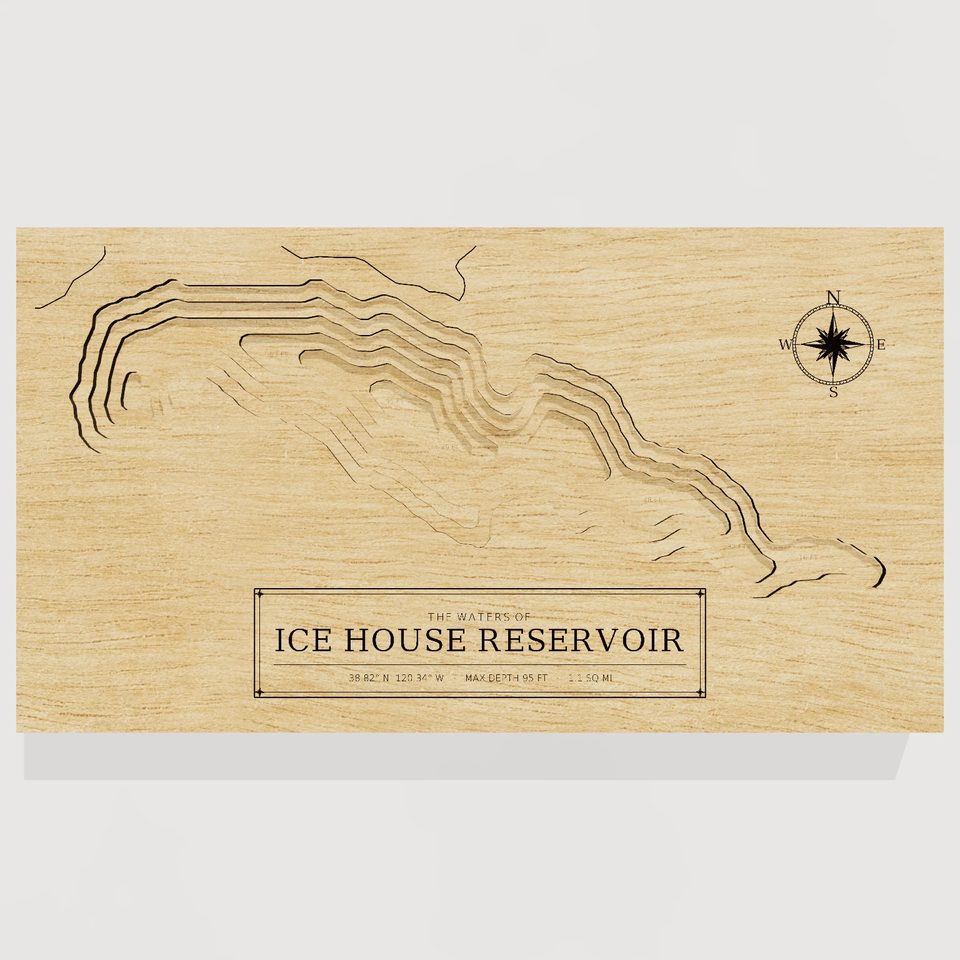 Ice House Reservoir 3D wood map, front view