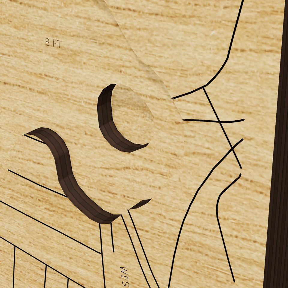 Indian Lake 3D wood map, detail view