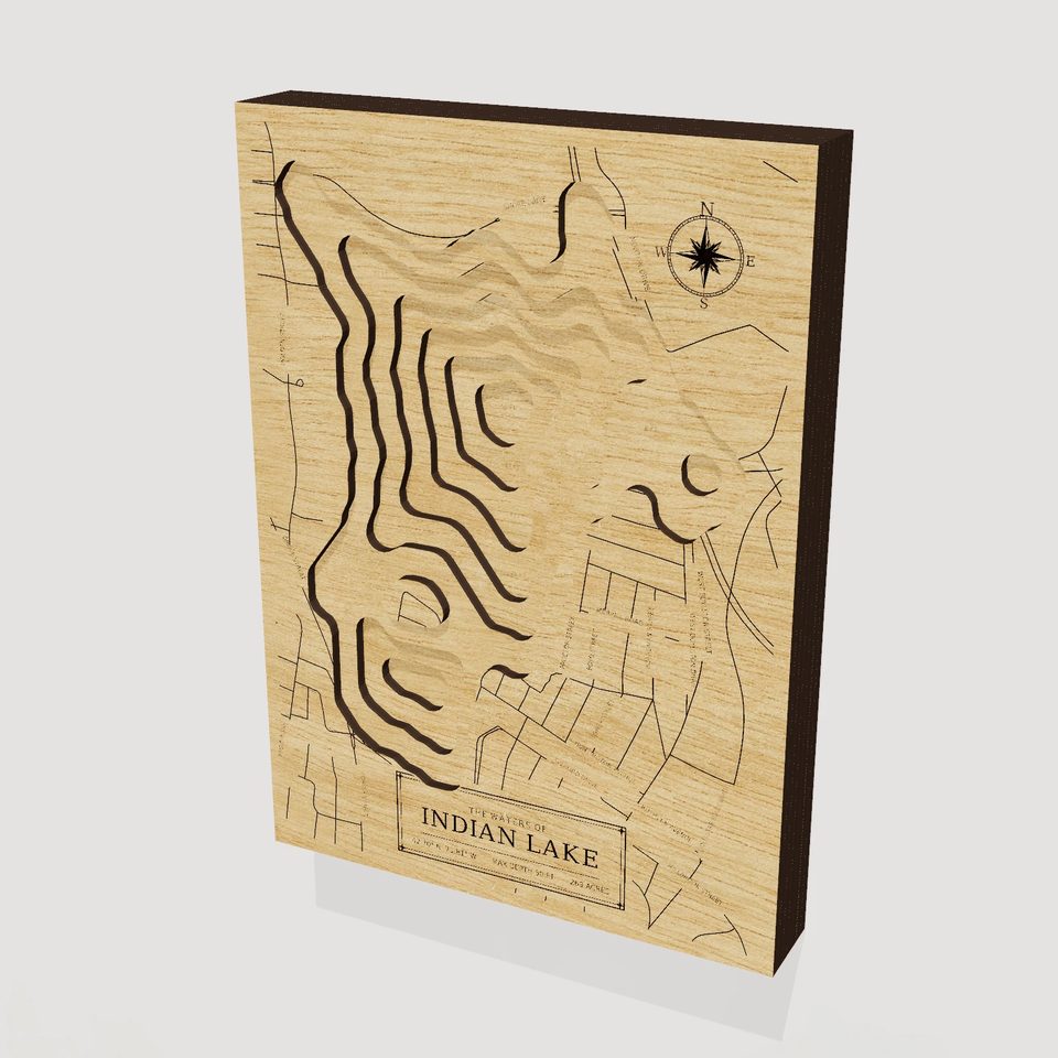 Indian Lake 3D wood map, hero view