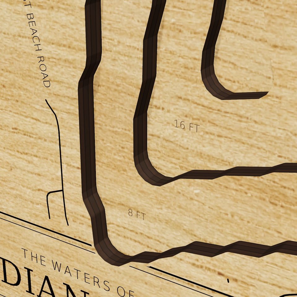 Indian Lake 3D wood map, detail view