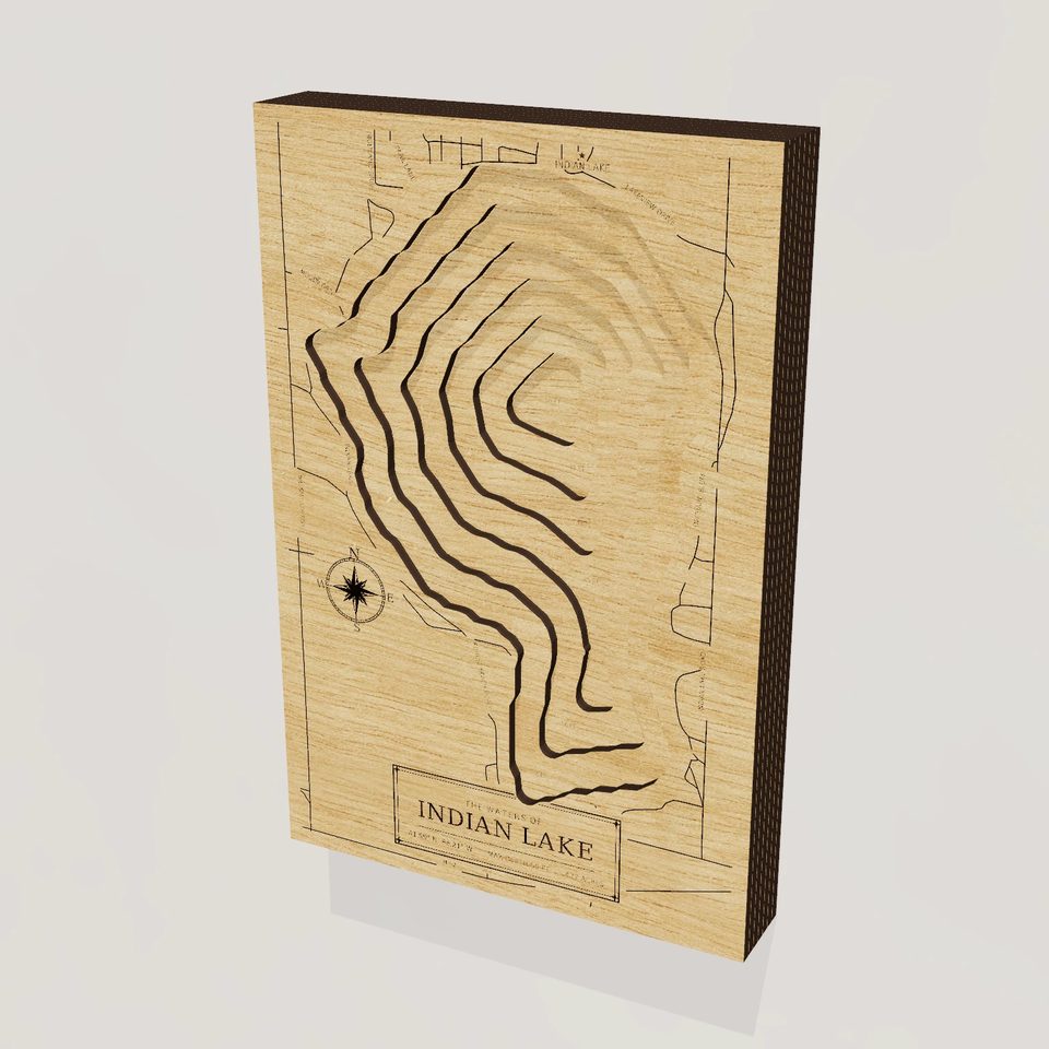 Indian Lake 3D wood map, hero view