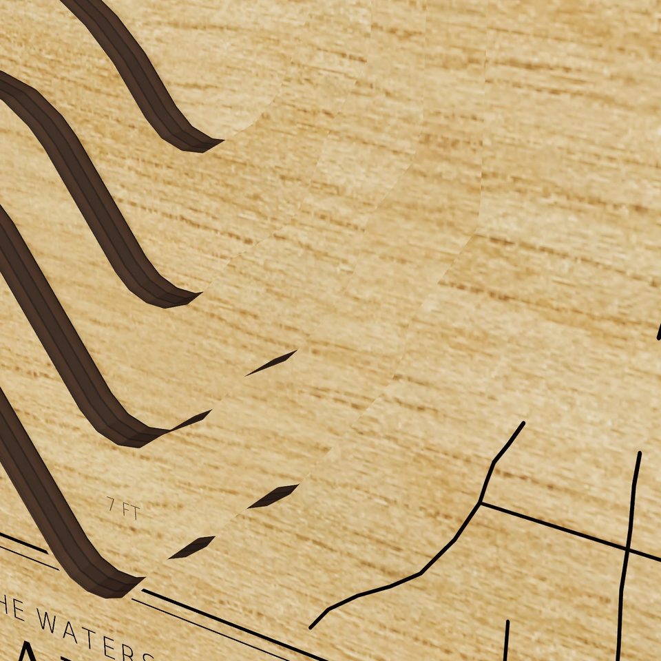 Indian Lake 3D wood map, detail view