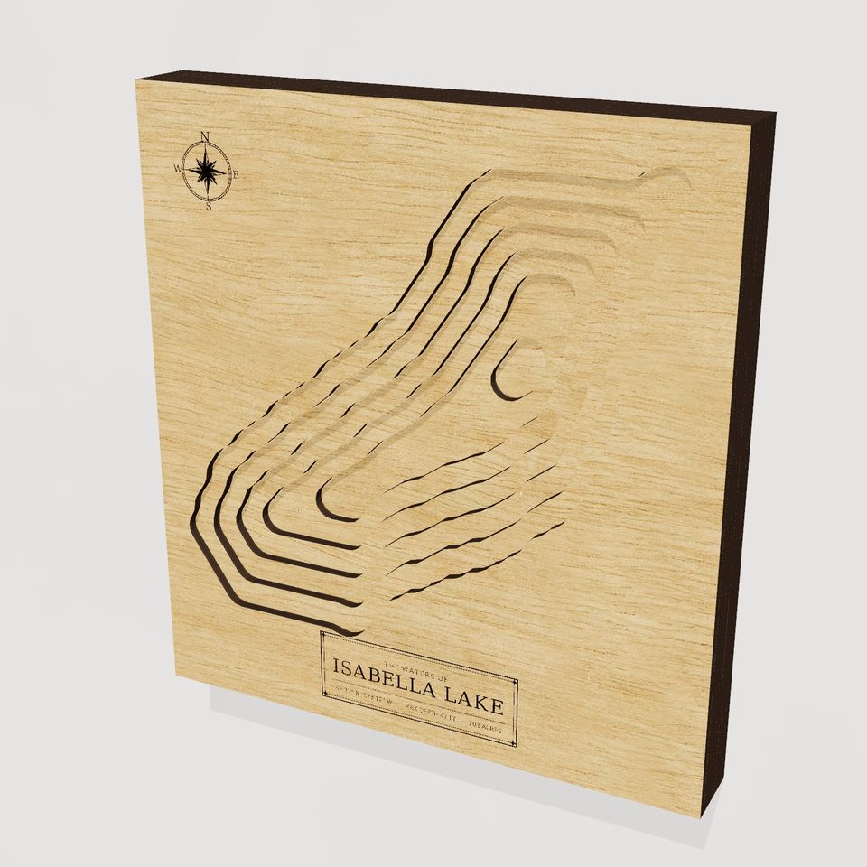 Isabella Lake 3D wood map, hero view