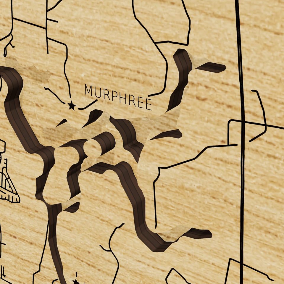 J. Percy Priest Lake 3D wood map, detail view
