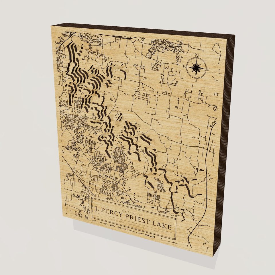 J. Percy Priest Lake 3D wood map, hero view